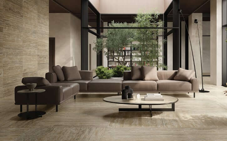 Pictured is RAK Ceramics' travertine-inspired Pontino range